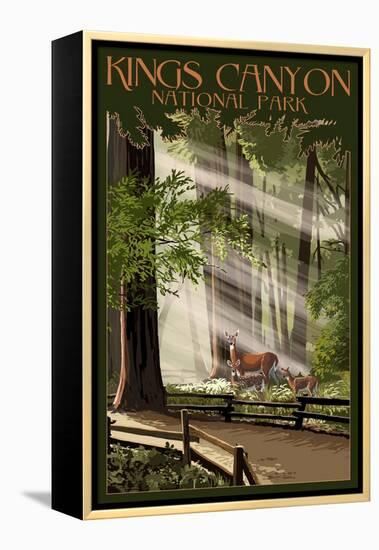 Kings Canyon National Park, California - Deer and Fawns-Lantern Press-Framed Stretched Canvas