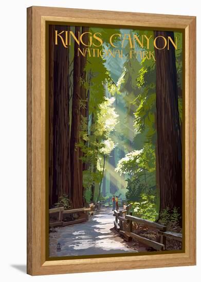 Kings Canyon National Park, California - Pathway and Hikers-Lantern Press-Framed Stretched Canvas