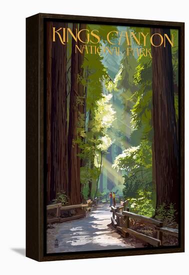 Kings Canyon National Park, California - Pathway and Hikers-Lantern Press-Framed Stretched Canvas