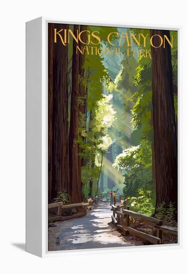 Kings Canyon National Park, California - Pathway and Hikers-Lantern Press-Framed Stretched Canvas