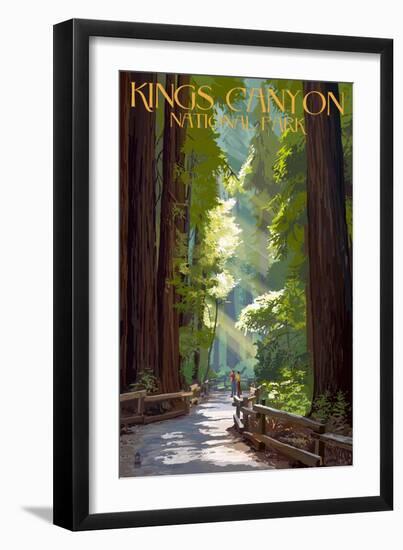 Kings Canyon National Park, California - Pathway and Hikers-Lantern Press-Framed Art Print