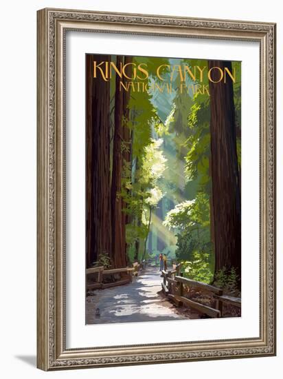 Kings Canyon National Park, California - Pathway and Hikers-Lantern Press-Framed Premium Giclee Print