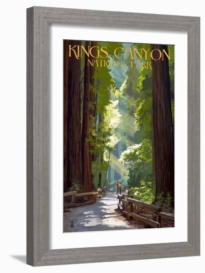 Kings Canyon National Park, California - Pathway and Hikers-Lantern Press-Framed Premium Giclee Print