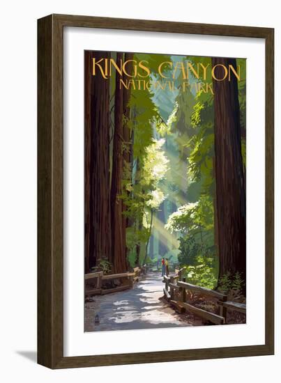 Kings Canyon National Park, California - Pathway and Hikers-Lantern Press-Framed Premium Giclee Print