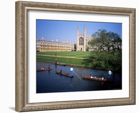 Kings College Chapel and Punts on the Backs, Cambridge, Cambridgeshire, England-David Hunter-Framed Photographic Print