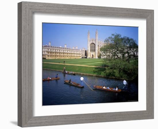 Kings College Chapel and Punts on the Backs, Cambridge, Cambridgeshire, England-David Hunter-Framed Photographic Print