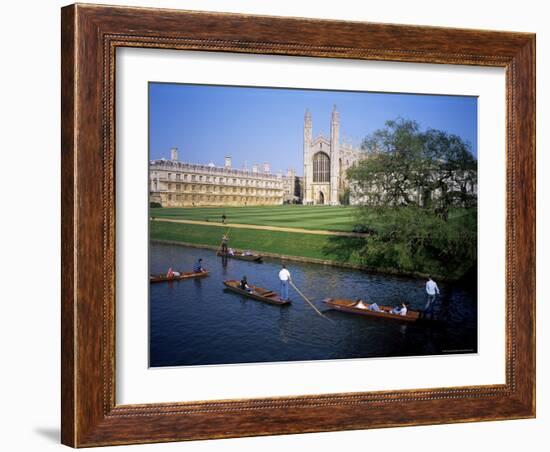 Kings College Chapel and Punts on the Backs, Cambridge, Cambridgeshire, England-David Hunter-Framed Photographic Print