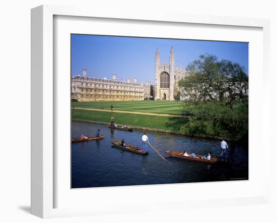 Kings College Chapel and Punts on the Backs, Cambridge, Cambridgeshire, England-David Hunter-Framed Photographic Print