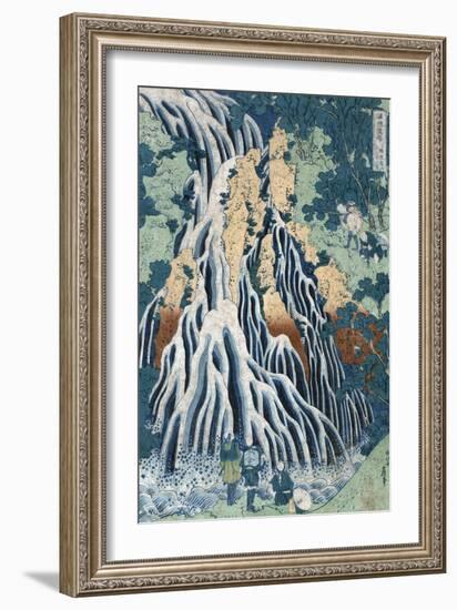 Kirifuri Falls at Mount Kurokami in Shimosuke, Japanese Wood-Cut Print-Lantern Press-Framed Art Print