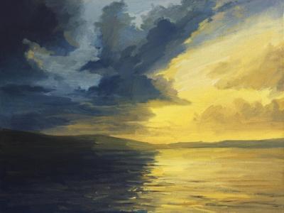 An Oil Painting on Canvas of a Dramatic High Contrast Sunset Sea