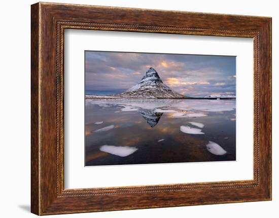 Kirkjufell Mountain at Dawn with Ice in Foreground, Snaefellsnes Peninsula, Iceland, January 2014-Ben Hall-Framed Photographic Print