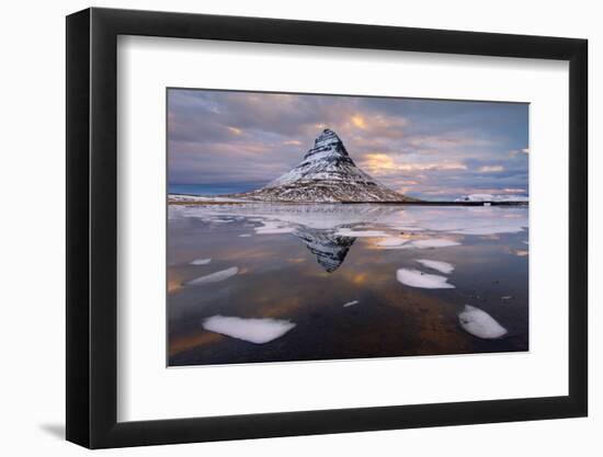 Kirkjufell Mountain at Dawn with Ice in Foreground, Snaefellsnes Peninsula, Iceland, January 2014-Ben Hall-Framed Photographic Print