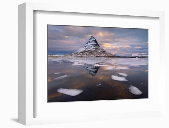 Kirkjufell Mountain at Dawn with Ice in Foreground, Snaefellsnes Peninsula, Iceland, January 2014-Ben Hall-Framed Photographic Print