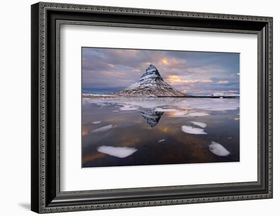 Kirkjufell Mountain at Dawn with Ice in Foreground, Snaefellsnes Peninsula, Iceland, January 2014-Ben Hall-Framed Photographic Print