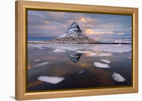 Kirkjufell Mountain at Dawn with Ice in Foreground, Snaefellsnes Peninsula, Iceland, January 2014-Ben Hall-Framed Premier Image Canvas