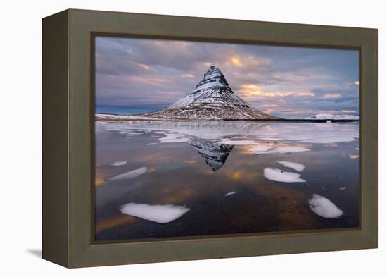 Kirkjufell Mountain at Dawn with Ice in Foreground, Snaefellsnes Peninsula, Iceland, January 2014-Ben Hall-Framed Premier Image Canvas