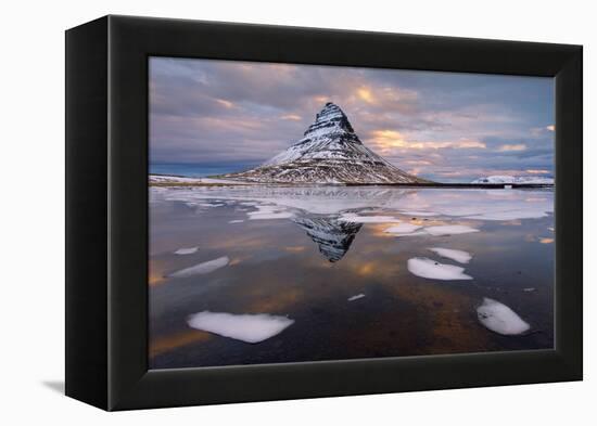 Kirkjufell Mountain at Dawn with Ice in Foreground, Snaefellsnes Peninsula, Iceland, January 2014-Ben Hall-Framed Premier Image Canvas