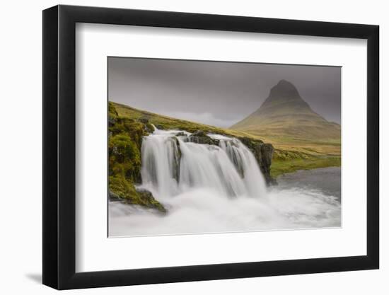 Kirkjufellsfoss on a cloudy day on the Snaefellsness Peninsula, Iceland, Polar Regions-Jon Reaves-Framed Photographic Print