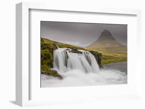 Kirkjufellsfoss on a cloudy day on the Snaefellsness Peninsula, Iceland, Polar Regions-Jon Reaves-Framed Photographic Print