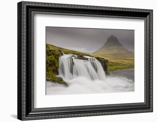 Kirkjufellsfoss on a cloudy day on the Snaefellsness Peninsula, Iceland, Polar Regions-Jon Reaves-Framed Photographic Print