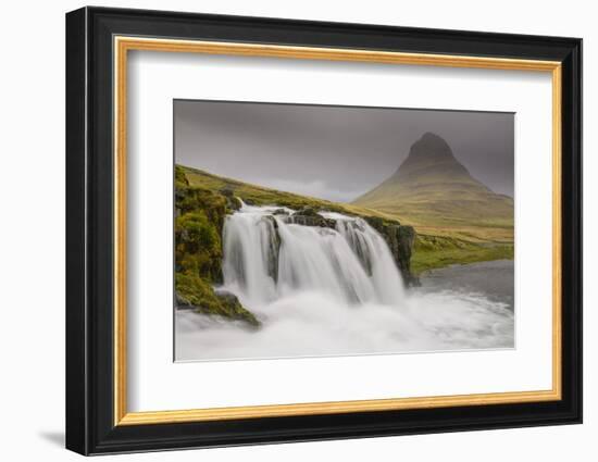 Kirkjufellsfoss on a cloudy day on the Snaefellsness Peninsula, Iceland, Polar Regions-Jon Reaves-Framed Photographic Print