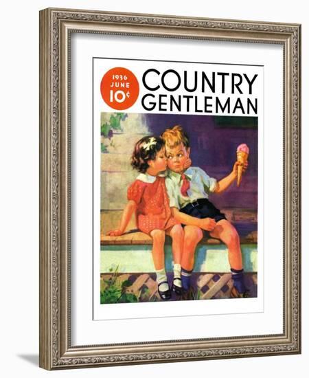 "Kiss for Ice Cream," Country Gentleman Cover, June 1, 1936-Henry Hintermeister-Framed Giclee Print