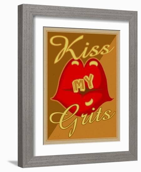 KISS MY GRITS-Old Red Truck-Framed Giclee Print