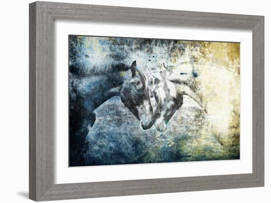 Kissing Blue Horses-Jace Grey-Framed Art Print