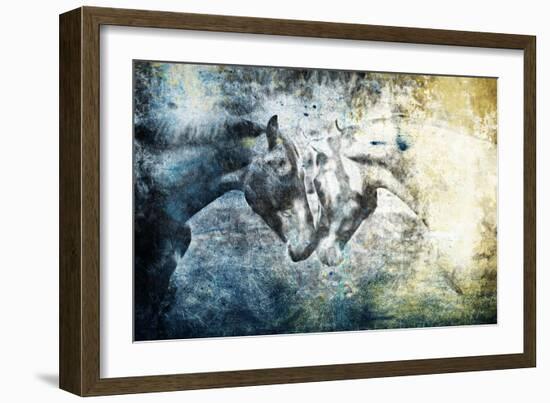 Kissing Blue Horses-Jace Grey-Framed Art Print