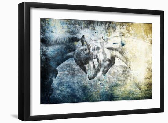 Kissing Blue Horses-Jace Grey-Framed Art Print