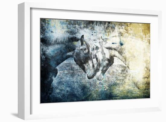 Kissing Blue Horses-Jace Grey-Framed Art Print