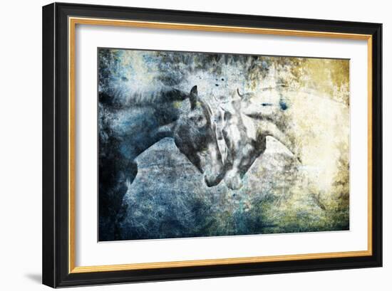 Kissing Blue Horses-Jace Grey-Framed Art Print