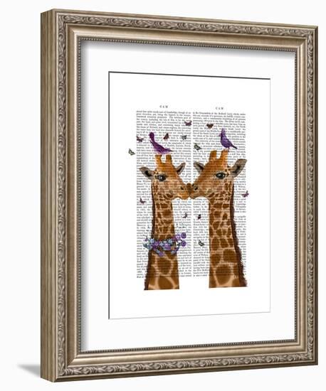 Kissing Giraffes with Birds-Fab Funky-Framed Art Print