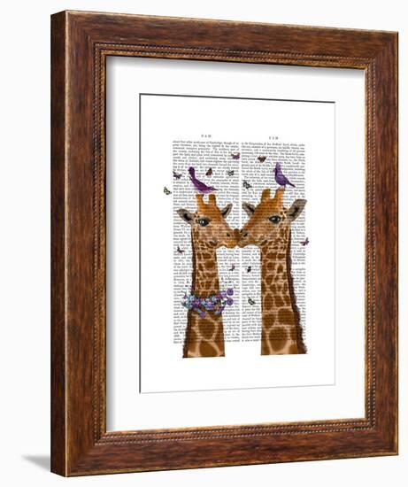 Kissing Giraffes with Birds-Fab Funky-Framed Art Print