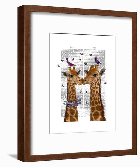 Kissing Giraffes with Birds-Fab Funky-Framed Art Print
