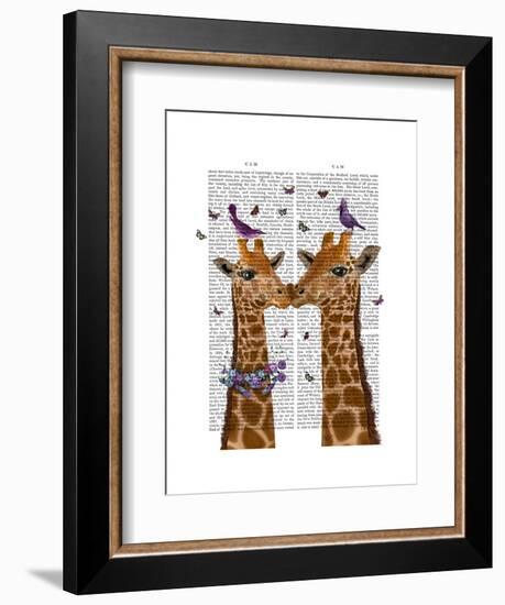 Kissing Giraffes with Birds-Fab Funky-Framed Art Print