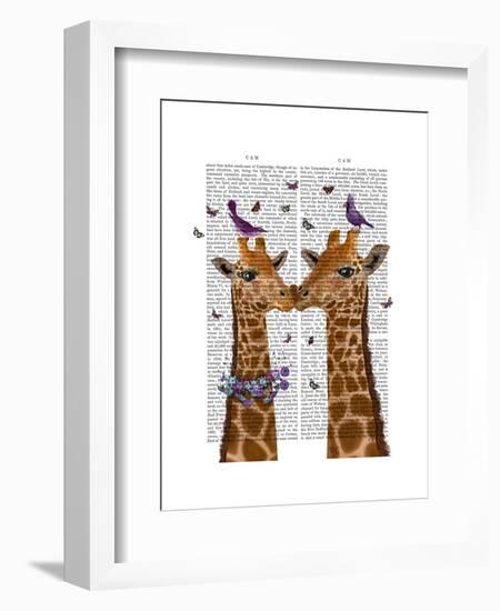 Kissing Giraffes with Birds-Fab Funky-Framed Art Print