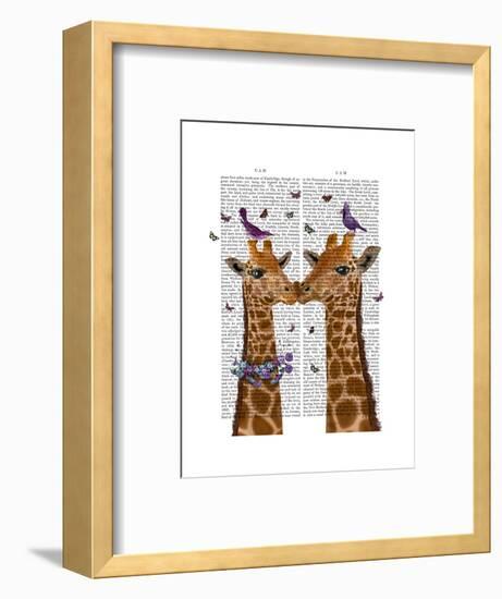 Kissing Giraffes with Birds-Fab Funky-Framed Art Print