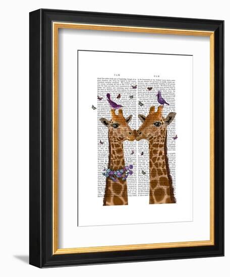 Kissing Giraffes with Birds-Fab Funky-Framed Art Print