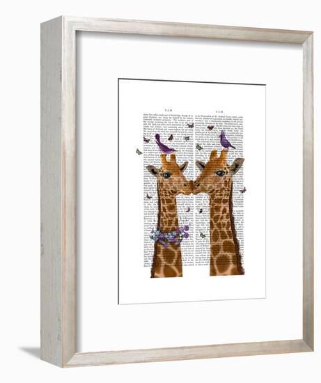 Kissing Giraffes with Birds-Fab Funky-Framed Art Print