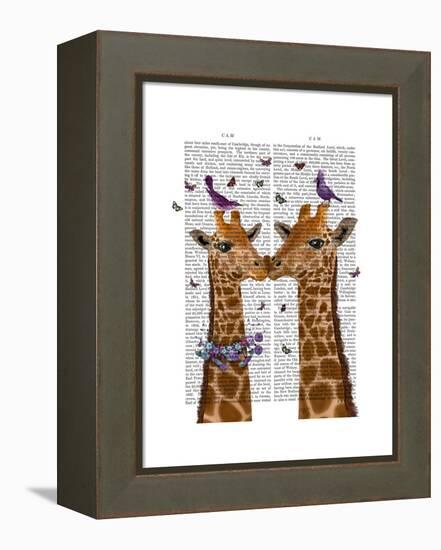 Kissing Giraffes with Birds-Fab Funky-Framed Stretched Canvas