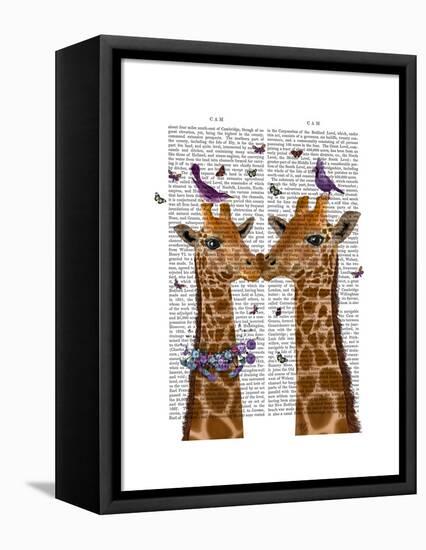 Kissing Giraffes with Birds-Fab Funky-Framed Stretched Canvas