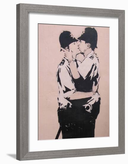 Kissing policemen-Banksy-Framed Giclee Print