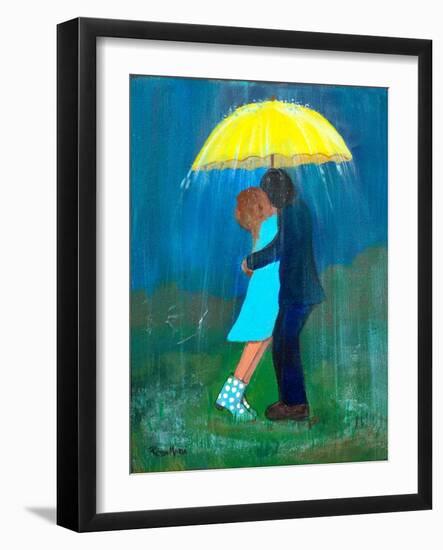 Kissing under the Yellow Umbrella-Robin Maria-Framed Art Print