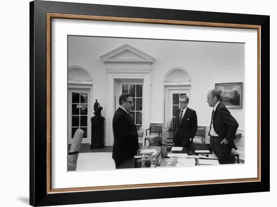 Kissinger, Rockefeller and Ford Discuss Evacuation of Saigon, in April 1975-null-Framed Photo