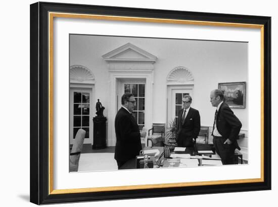 Kissinger, Rockefeller and Ford Discuss Evacuation of Saigon, in April 1975-null-Framed Photo