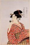 A Half Length Portrait of Naniwaya Okita, the Famous Teahouse Waitress Serving a Cup of Tea-Kitagawa Utamaro-Giclee Print