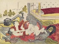 A 'Shunga'(Erotic) Print: a Woman and Two Men-Kitao Masanobu-Framed Giclee Print