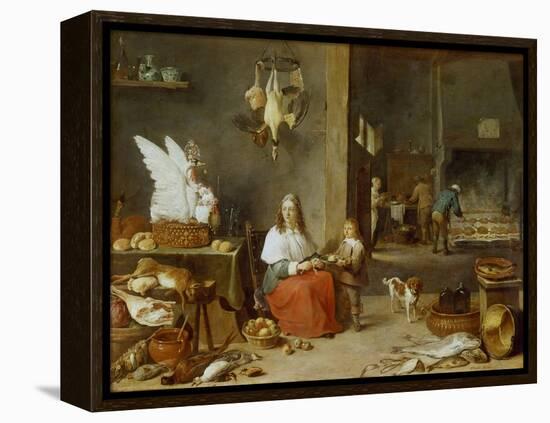 Kitchen Interior, 1644-David Teniers the Younger-Framed Premier Image Canvas