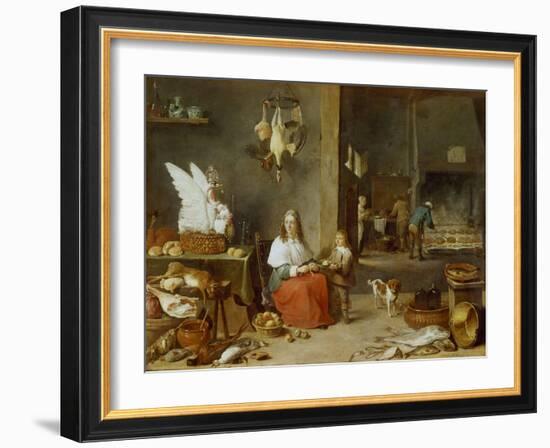 Kitchen Interior, 1644-David Teniers the Younger-Framed Giclee Print